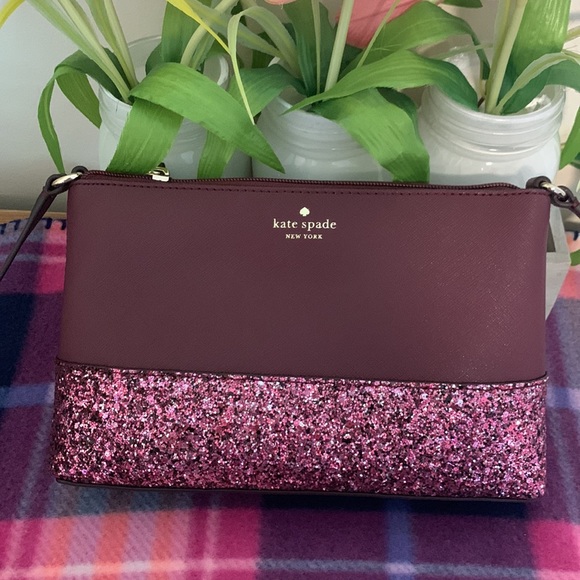 kate spade Handbags - Kate Spade Burgundy and Pink Glitter Crossbody Bag
